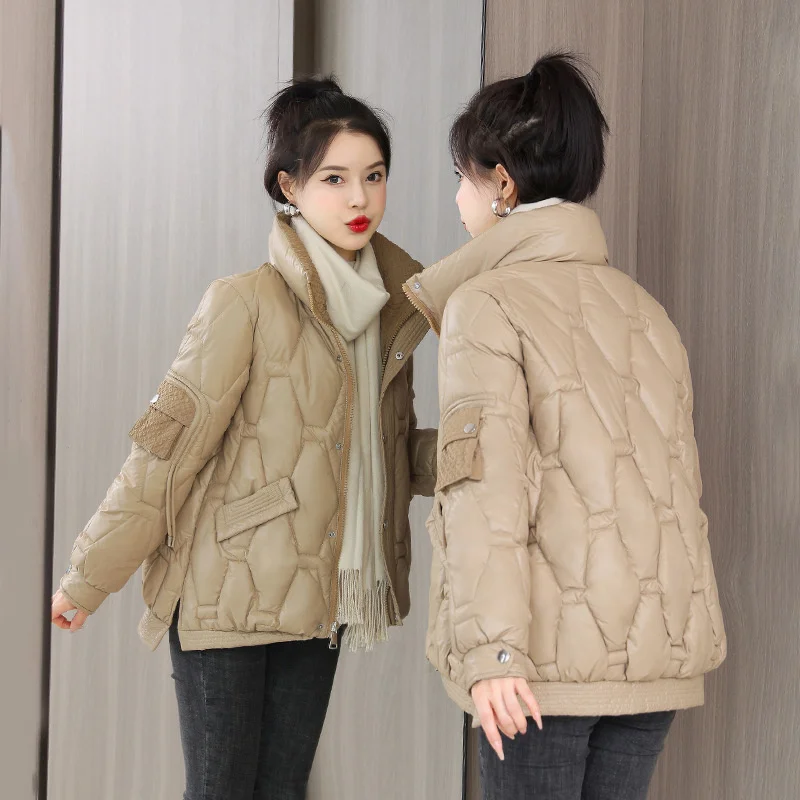 Winter Jacket Women Short Thicken Down Coat Stand Collar Bright Elegant Outerwear 2022 Korean Fashion Female Parkas