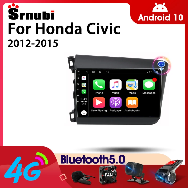 

Srnubi Android 10 автомобильное радио для Honda Civic 2012-2015 мультимедийный видеоплеер 2 Din 4G WIFI GPS навигация Carplay DVD головное устройство