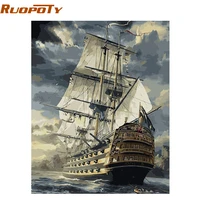 ruopoty frame sailing boat landscape diy painting by numbers hand painted vintage oil painting home wall art picture 40x50cm