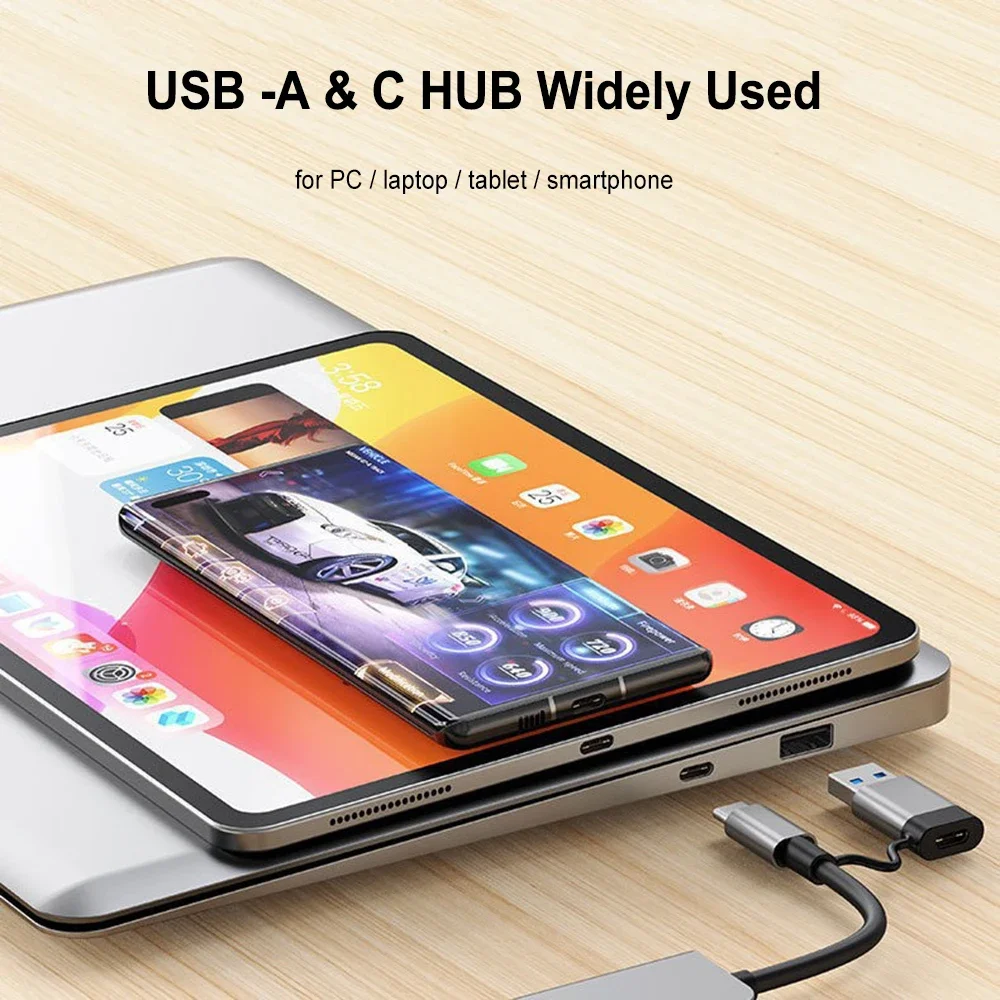 Фото USB-хаб 8-в-5 с 2 портами USB Type-C, док-станция USB-C на USB 3.0 для MacBook Pro, для Switch, разветвитель USB-C Type-C 3.0 №5