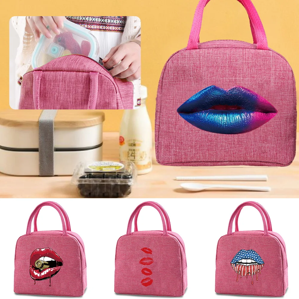 Cooler Bags Portable Zipper Thermal Bag Lunch Bag Women Portable Fridge Bag Mouth Print Lunch Box Tote Thermal Food Storage Bag