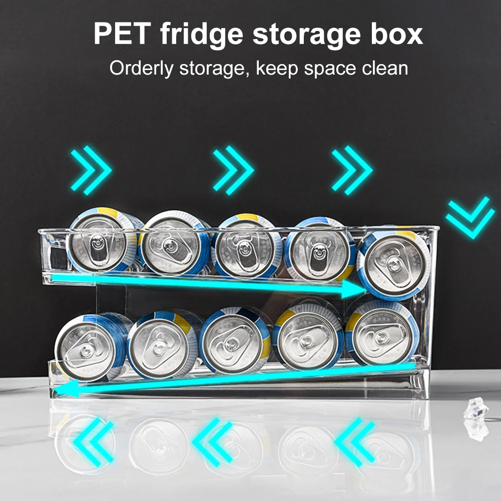 

New Soda Cans Rack Holders Beverage Dispenser PET Refrigerator Storage Box Transparent Double-Layer Self-Rolling Beverage Racks