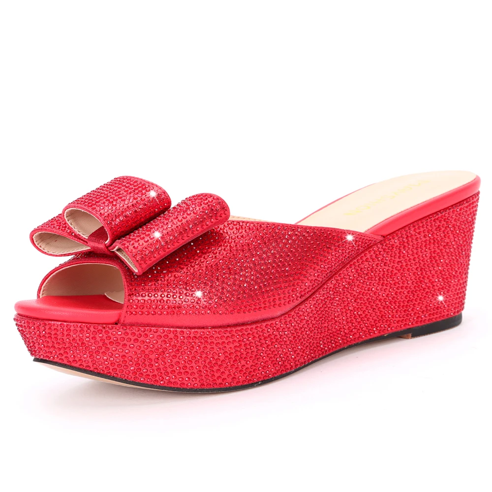 

Shoes Women's Evening Party Comfy Rhinestone Leather For Slippers Pink Spring 2022 Summer Platform Silicone Cake Heel Shoe
