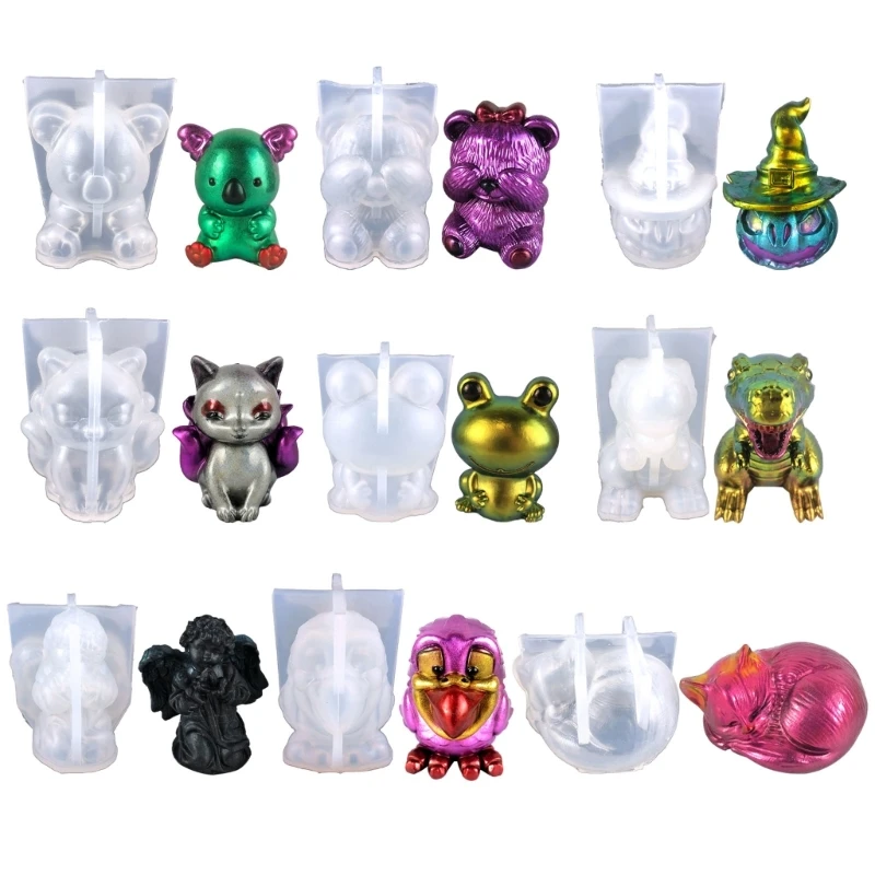 

3D Silicone Mold DIY Geometric Three-Dimensional Cat Dinosaur Frog Fox Bear Koala Animal Mold Jewelry Cake Decoration Tool