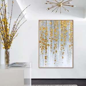 Modern Hand Painted Abstract Oil Painting Wall Art Yellow Flowers Large Decorative Painting For Living Room Bedroom Home Decor