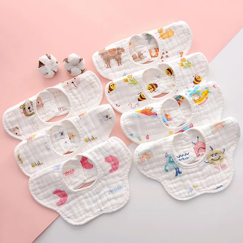 1PCS Baby 360-Degree Rotation 8 Layer Cotton Gauze Petal Burp Cloth Soft Newborn Baby Stuff Anti-Dirty Bib Saliva Towel