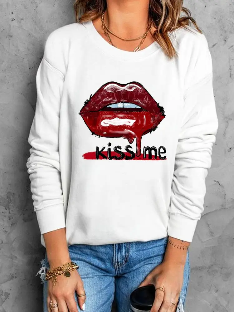 

Lip Letter Trend 90s Style Cute Autumn Fashion Pullovers Casual Female O-neck Clothing Women Fall Spring Graphic Sweatshirts