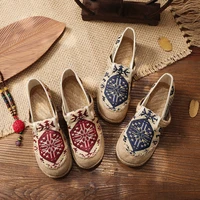 2022 summer thai linen national style womens shoes retro linen shoes straw shoes round toe casual womens platform heels
