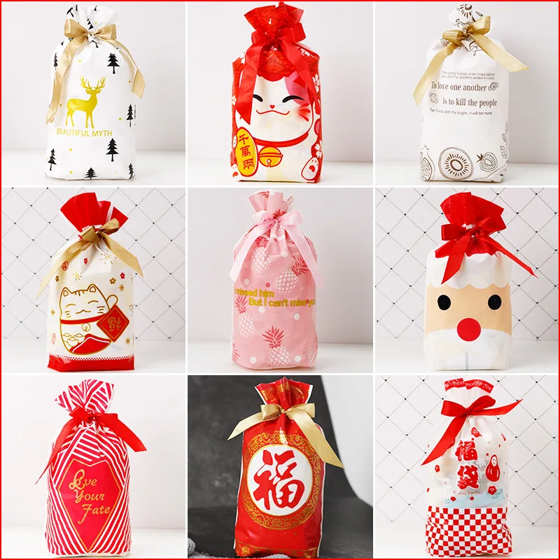 

2023 New Christmas New Year Gift Drawstring Bag Candy Baking Bag Cute Gift Packaging Drawstring Bag 50 PCs, Christmas Supplies