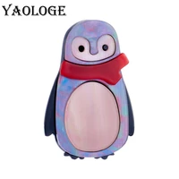 yaologe acrylic wear red scarf cute penguin brooch pin for women unisex creative cartoon animal brooches party casual badge gift