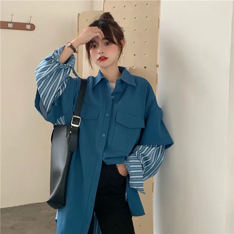 QWEEK женские блузки Harajuku Kpop Модная рубашка большого размера в стиле преппи двойка