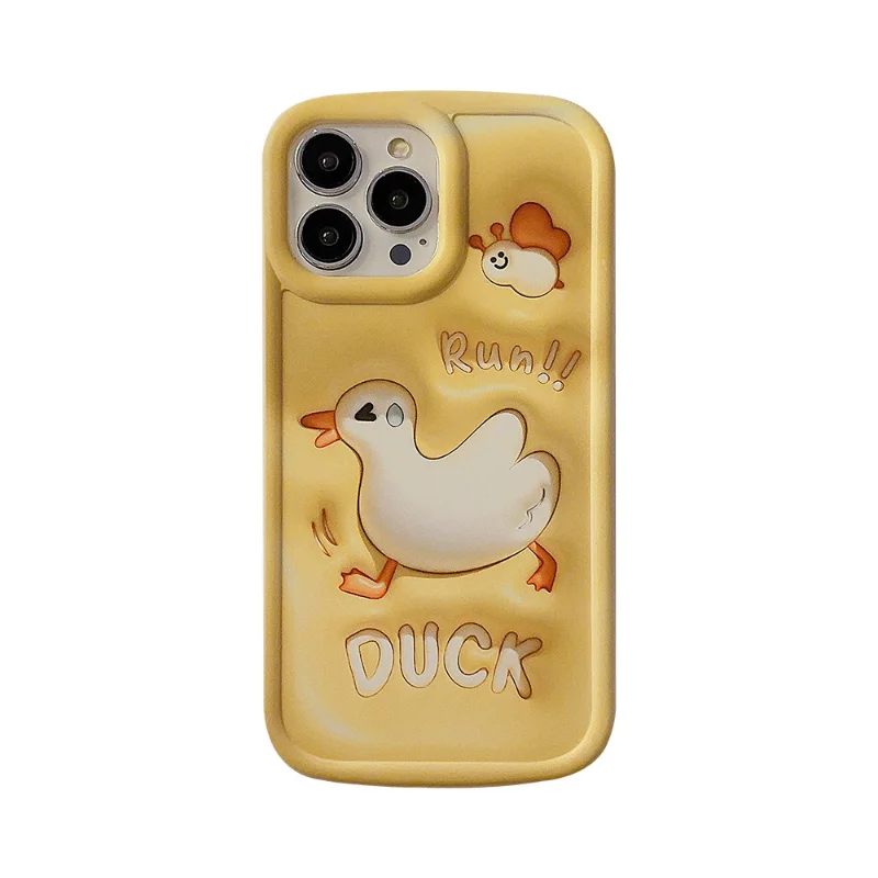 

3D Vision Running Duck Funny Phone Case for iPhone 11 12 13 Pro Max 14 7 8 XR XS Anti-Drop Cartoon Cute TPU Soft Full Back Cover