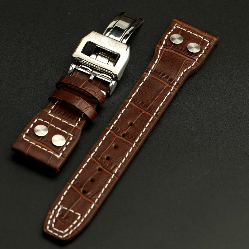 High Quality Genuine Leather Rivets Watchband For IWC Big Pilot Spitfire 22mm TOP GUN Brown Black Cowhide Watch Strap