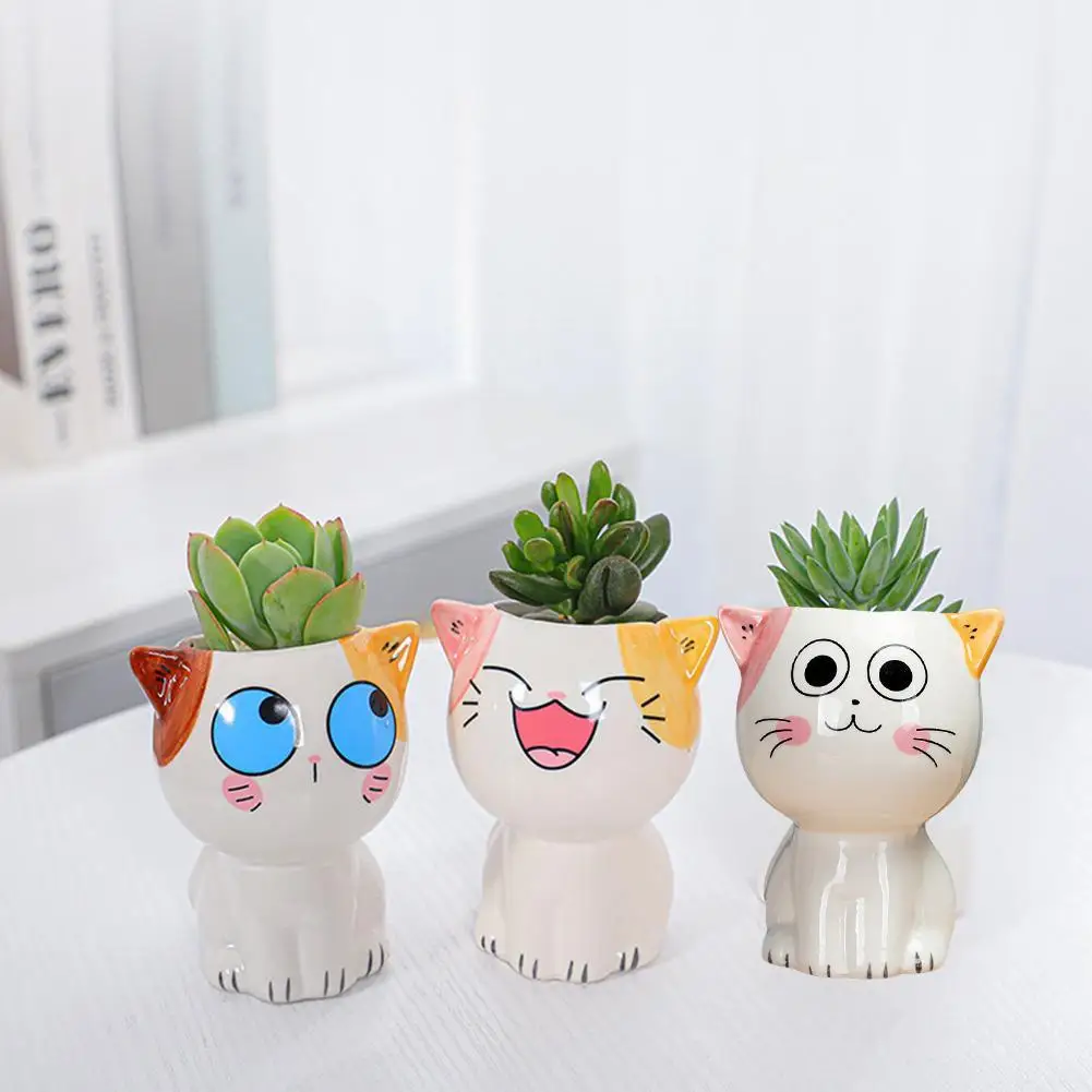 

Ceramic Flowerpot Mini Cat Shaped Cartoon Cute Potted Expression Plant Potted Desktop Cat Small Decorate Plant Ornament Des B3Q1