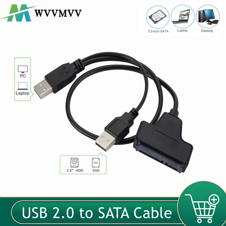 

WvvMvv USB 2.0 to SATA Cable USB2.0 to 2.5 Inch HDD 7+15pin SATA Hard Drive Cable Adapter For SATA SSD & HDD For Computer Laptop