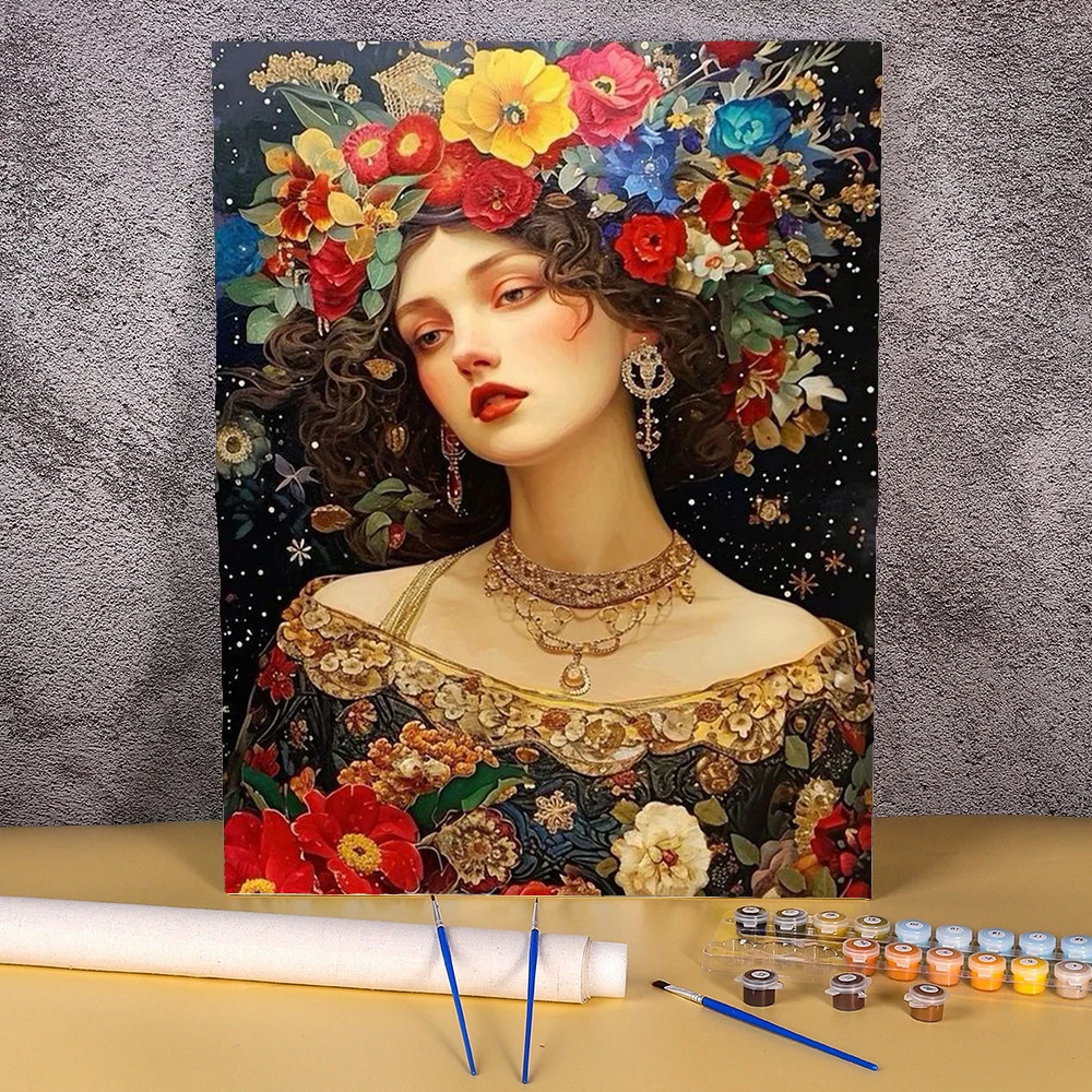 Unframe винтажный цветок женщины Diy Цифровая живопись по номерам Акриловая краска