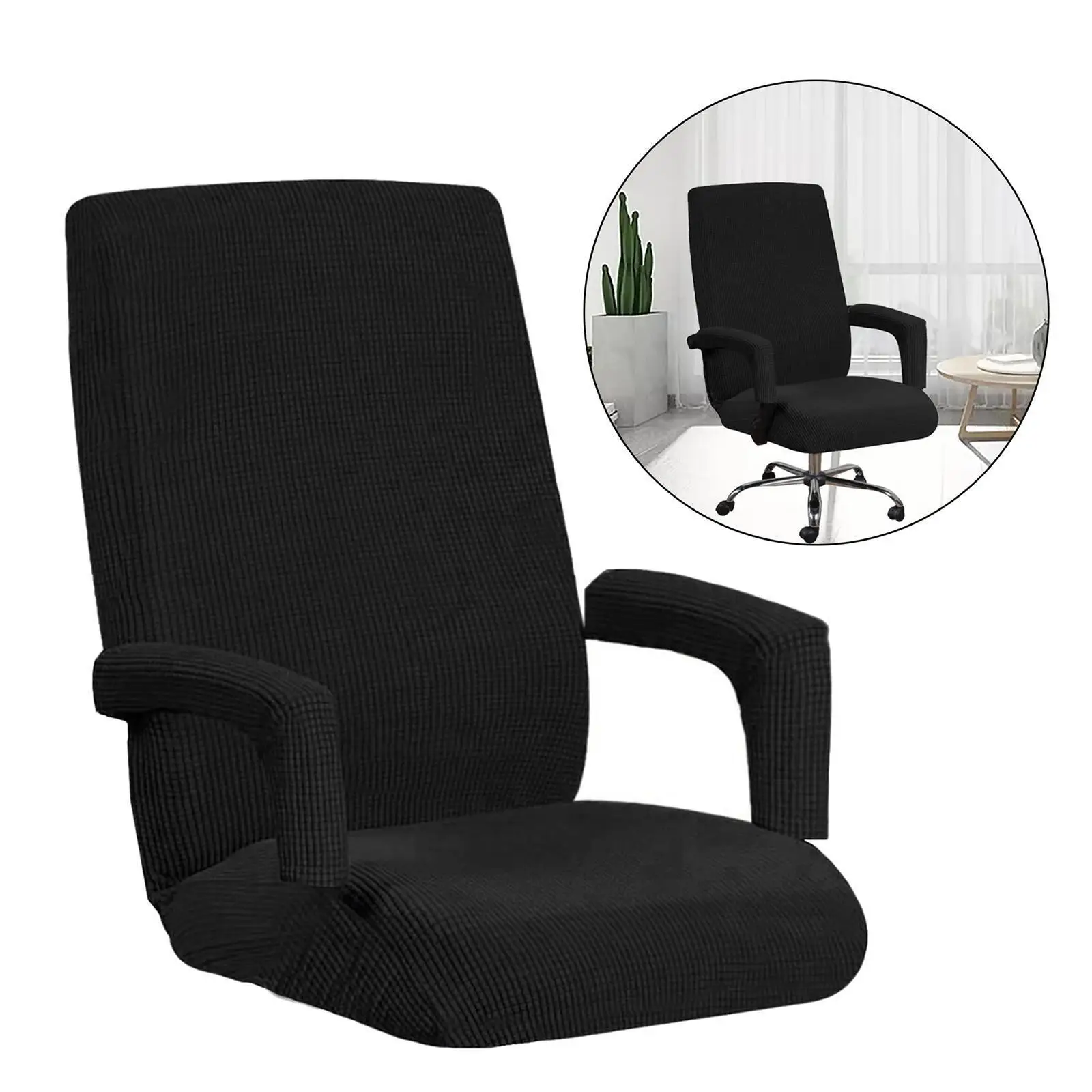 

Home Office Computer Chair Full Stretchable Rotate Chair Seat Cover Black L