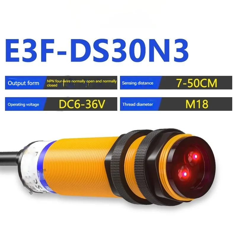 

Датчик приближения/рассеянного отражения, фотоэлектрический переключатель, 12 В постоянного тока, инфракрасное устройство, регулируемый диапазон обнаружения NO/NC NPN/PNP 5-50 см