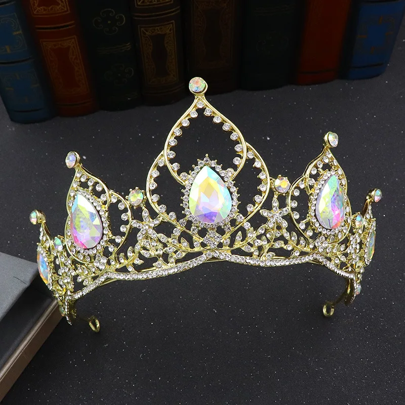 

Винтажная Корона AB в стиле барокко королевы принцессы Хрустальная корона для конкурса свадебные аксессуары для волос индийские повязки на ...