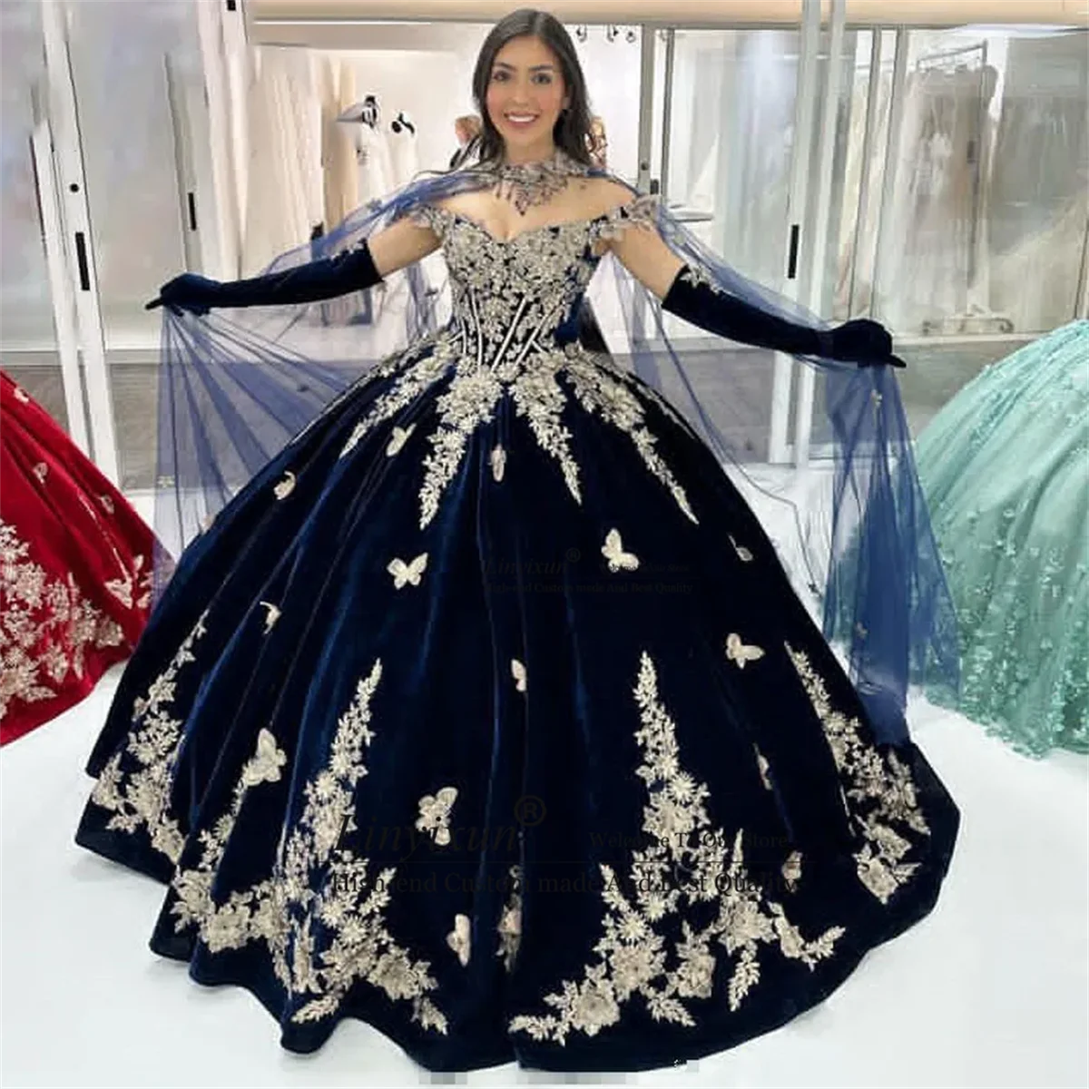 Customized Quinceanera Dresses With Cape Gown Vestidos De 15 años Sweet 16 Year Birthday Party Occasion VX Anos