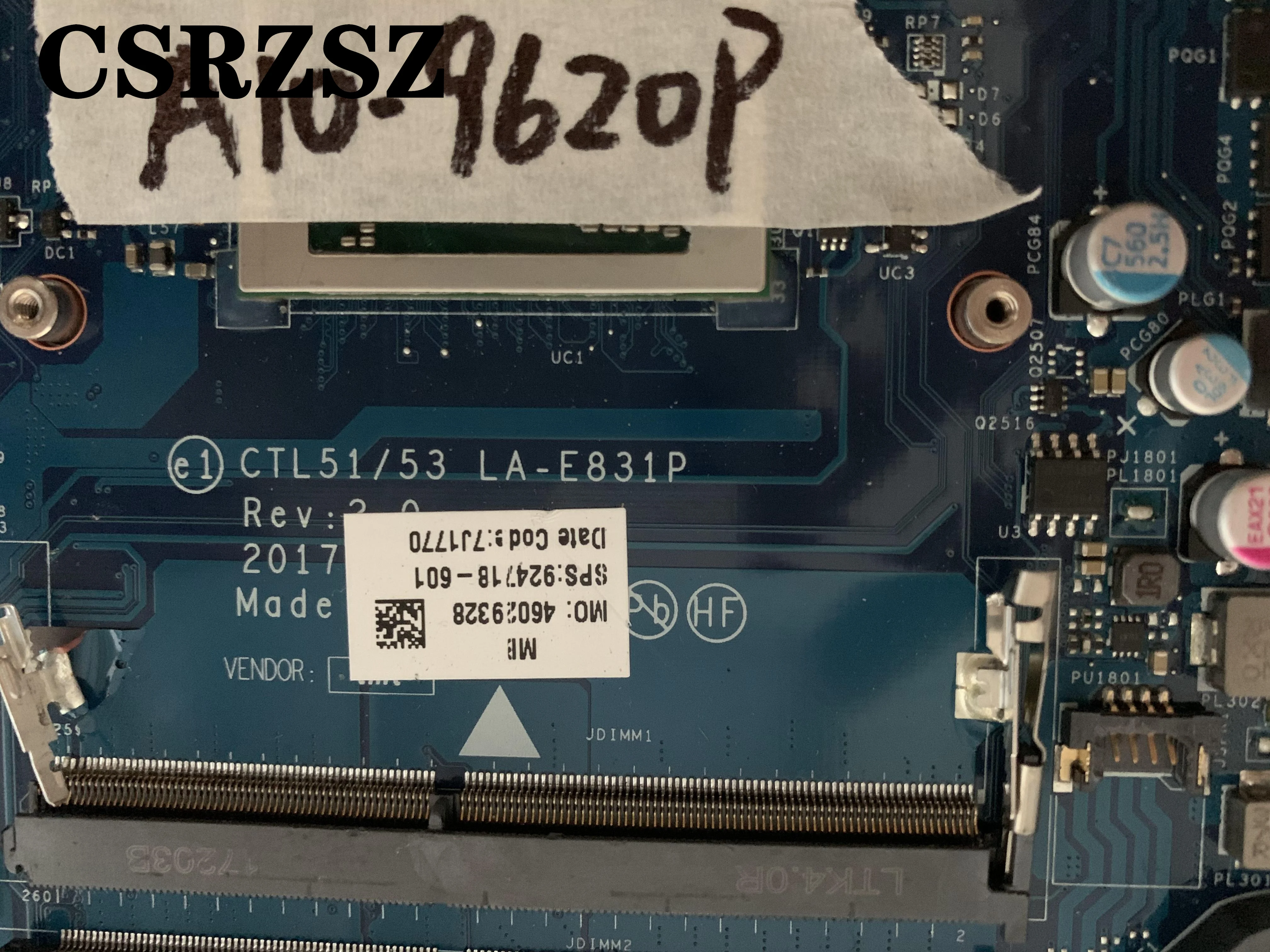 CSRZSZ для HP Pavilion 15-BW 15Z-BW Материнская плата ноутбука LA-E831P 924718-601 с процессором A10-9620P |