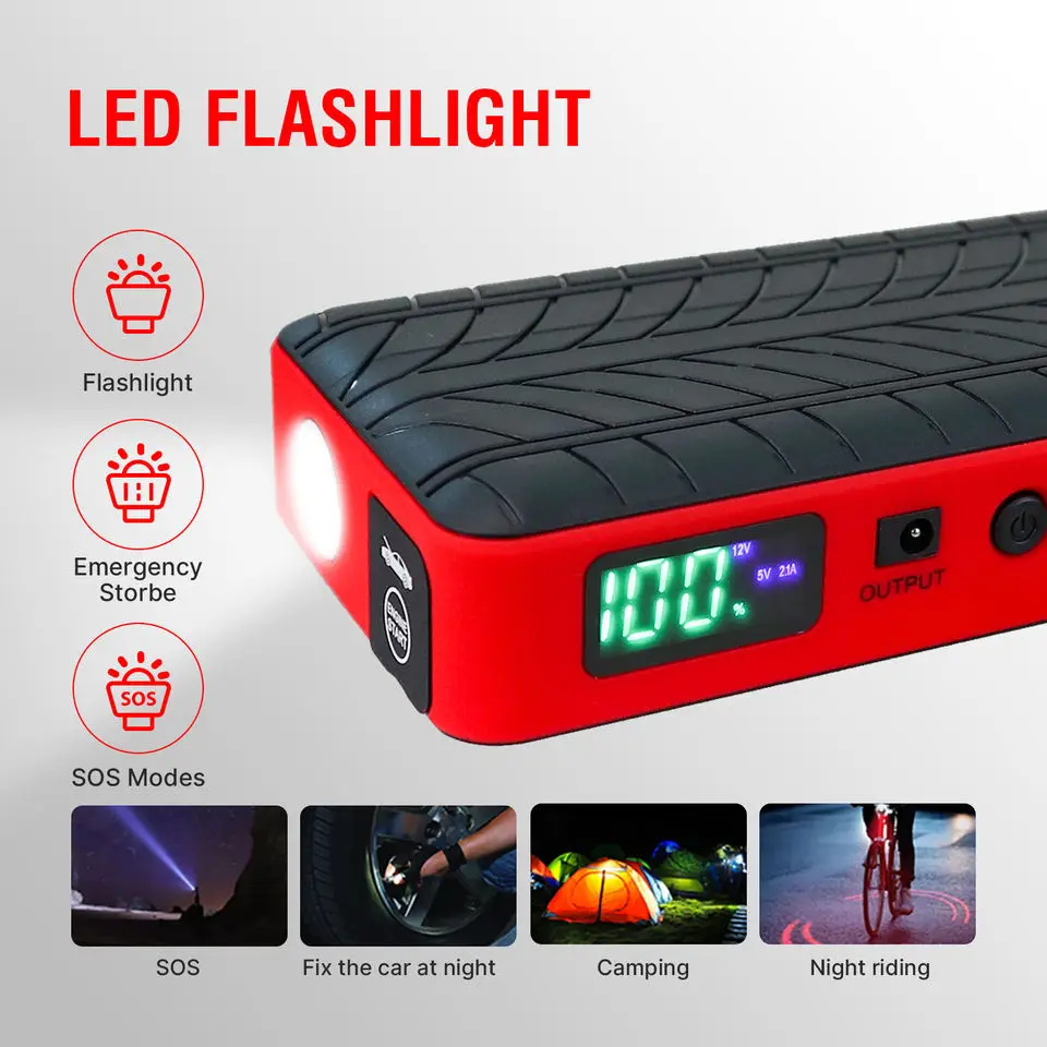 

Three Charging Output Battery Power Bank for Phone Pad Small Fan 12V 10400mAh Emergency Booster Car Jump Starter with Led Light