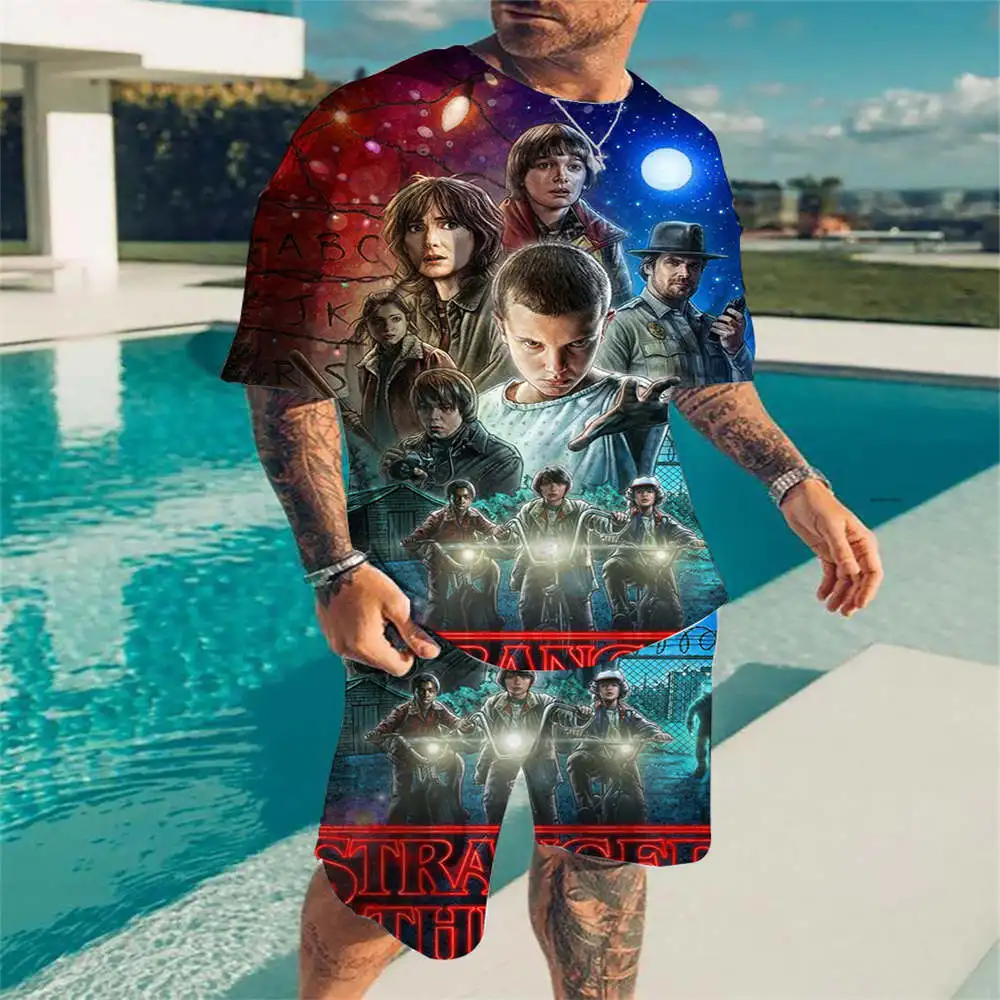 

New Men’s Sets 3D Tracksuit Summer Fashion Clothes For Man TShirt Shorts 2 Piece Casual Stranger Things T-shirt Oversized Suit