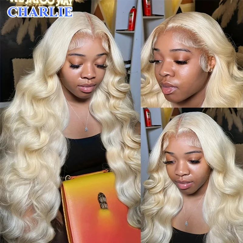 613 Медовый блондин Синтетические парики Парик фронта шнурка 13x4 HD Прозрачный