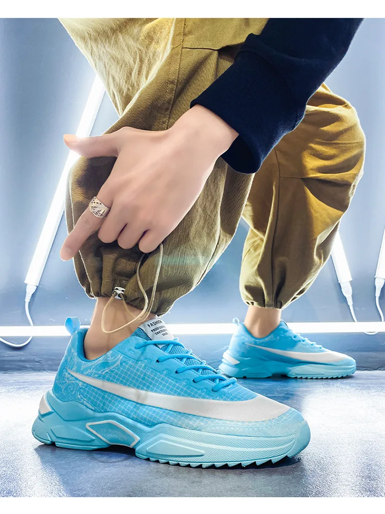 New Men's Sneakers Thick-soled Flying Woven Mesh Casual Sport Shoes Students Comfortable Youth Trend Tennis Male Running Shoes