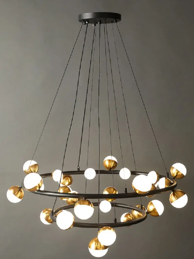 

Современная роскошная кольцесветодиодный ная люстра, Потолочные Подвесные лампы золотого/черного цвета для гостиной, столовой, кухни, бара...