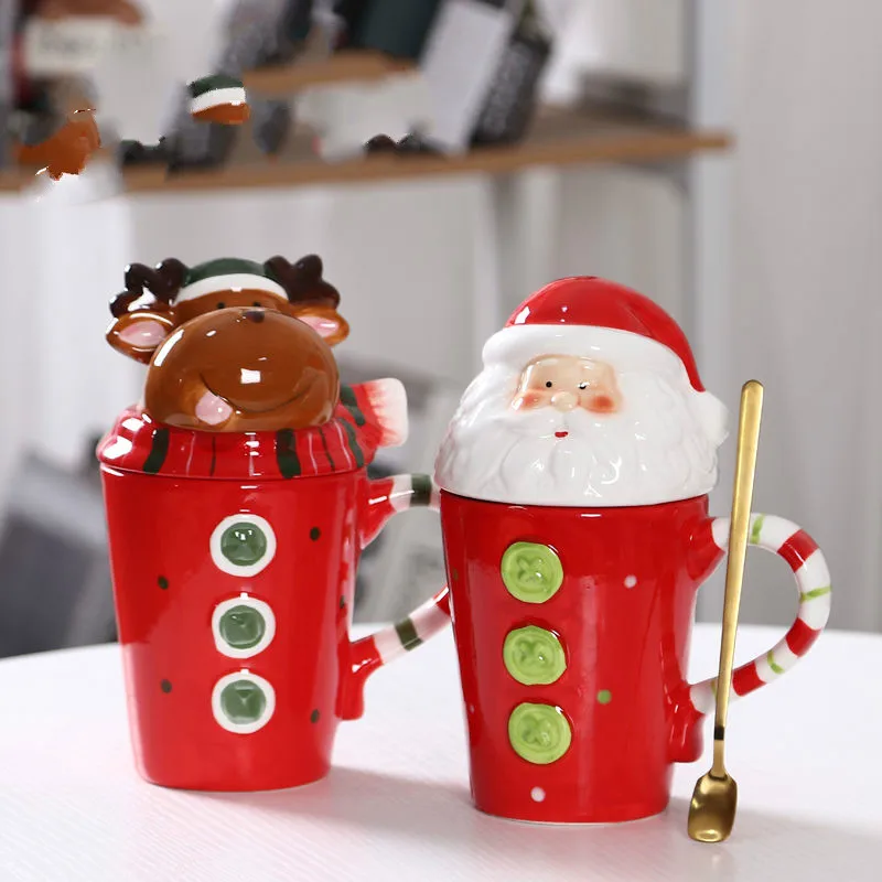 

Креативные керамические рождественские кружки, трехмерная мультяшная чашка молочного кофе с животными для пары, чашка воды кофе с крышкой