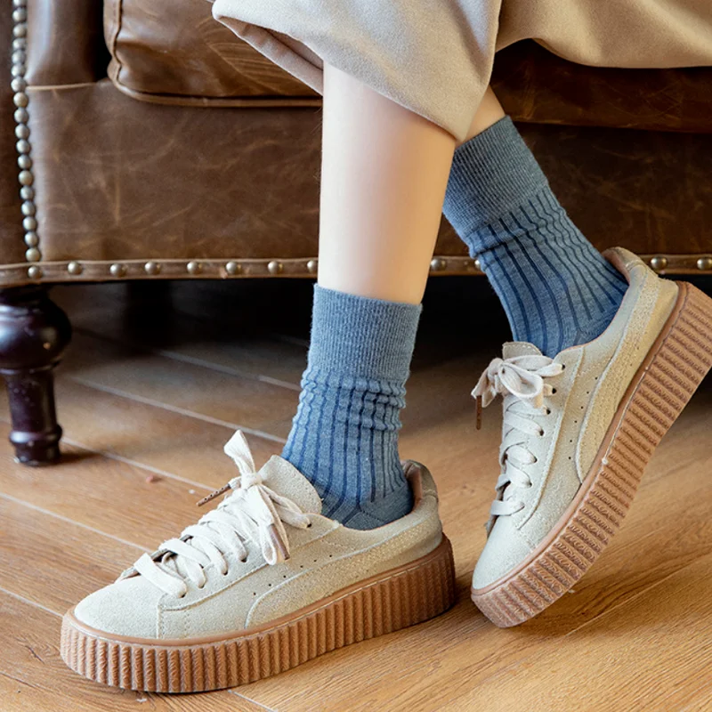 

Japan Style Korean Loose Long Socks High Quality Cotton Knitting for Women Socks Harajuku Khaki High Sock Solid Color Black Grey