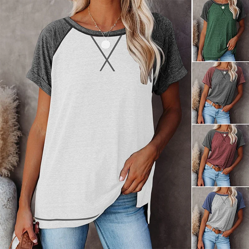 

Women's Fashion Casual Color Matching Short-Sleeve Raglan Round Neck T-Shirt Tops