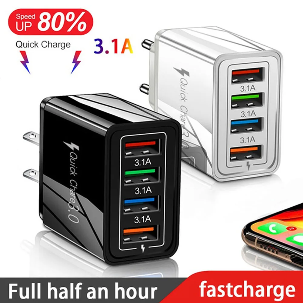 

Зарядное устройство USB с Европейской/американской вилкой, Quick Charge 3,0 для телефона, адаптер для iPhone 12 Pro Max, планшета, портативное настенное зар...