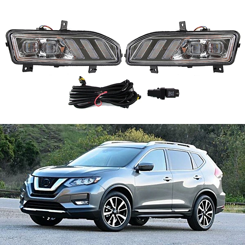LED DRL Car Daytime Running Light Front Fog Lamps with Turn Signal Accessories For Nissan Rogue Kicks Qashqai Sentra 2020 LED DRL Car Daytime Running Light Front Fog Lamps with Turn Signal Accessories For Nissan Rogue Kicks Qashqai Sentra 2020