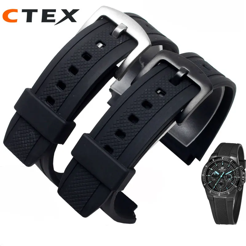 25*20mm Black Silicone Rubber Sports Watch Strap For Casio Edifice EF-552 Watchbands EF-552D-1A Men's Bracelet Stainless Buckle