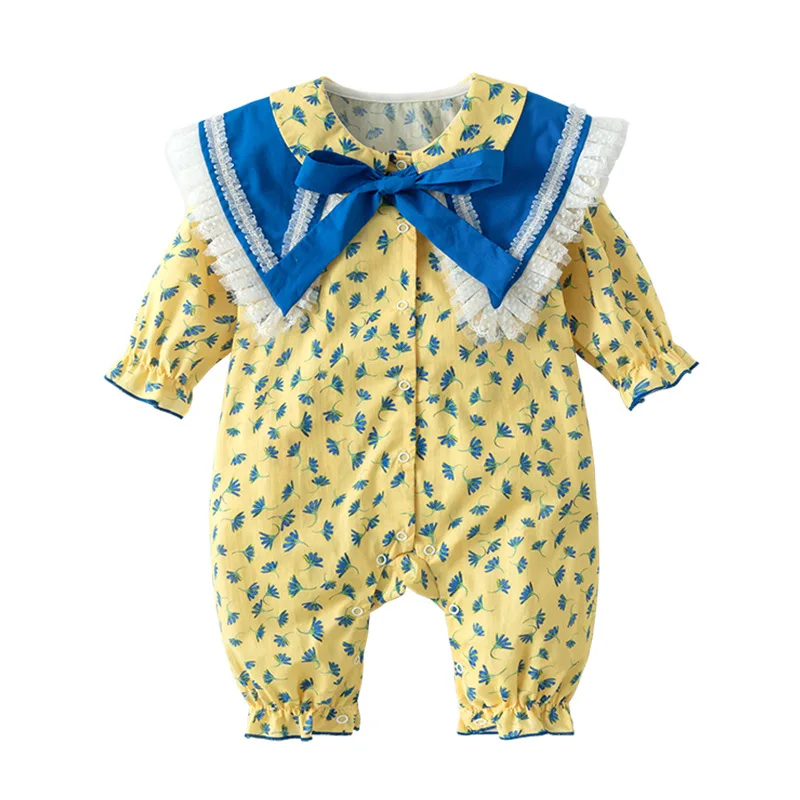 

Spring and Autumn Children's Clothing Baby Clothes Baby Girl One-Pieces Printing Yellow Long Sleeve Kids Romper Infant Jumpsuit