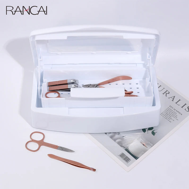 RANCAI Nail Supplies For Professionals Tools Accessories Sterilizer Tray Disinfection Box for Nipper Tweezers Metal Cleaner Tool