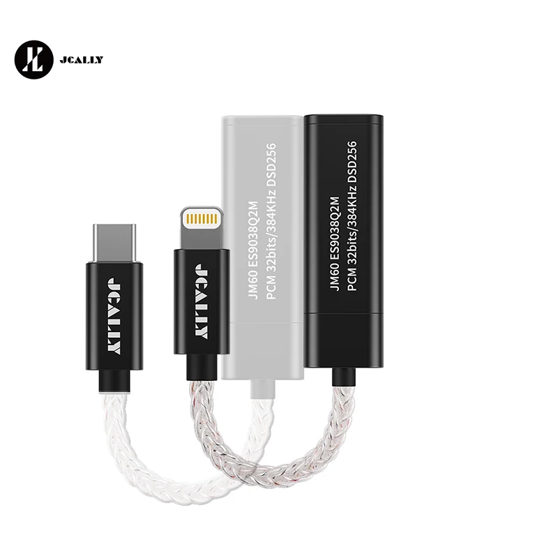 

JCALLY JM60 USB TypeC/lightning To 3.5mm Cable DAC ES9038Q2M For Android iOS Adapter Decode Amp Digital Audio Cable 32bit/384KHz