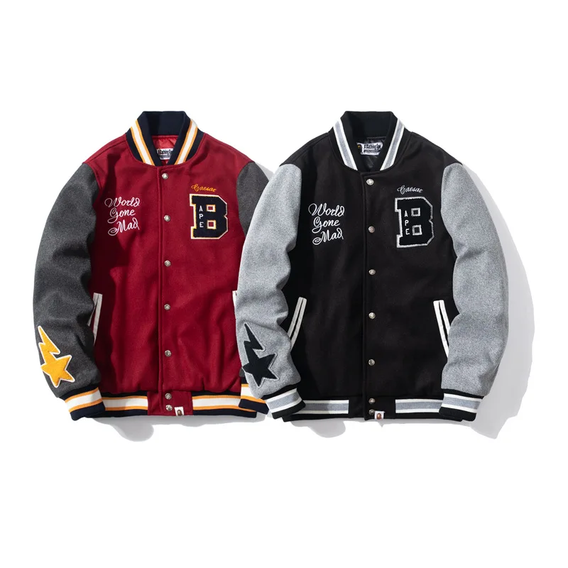 

BAPE Baseball Jacket Uniform High Quality Men And Women Autumn Winter Coats Fashion College Teens Casual Thick Streetwear Homme