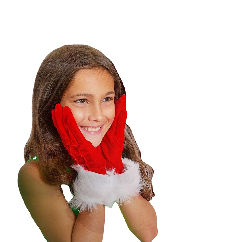 Christmas Skeleteen Red Fur Costume Gloves - Velvet Lightweight Skin-friendly Fit General Peopel Comfortable | Аксессуары для