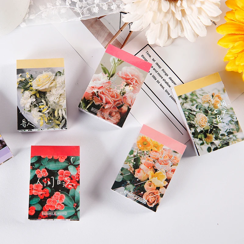 

50Pcs Flower Series Stickers Porttable Stationery Sticky Notes Decorative Stickers Scrapbooking DIY Craft Stickers