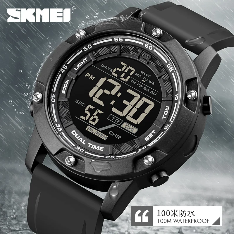 

SKMEI Sport Digital Army Watches Mens Watch Silicone Strap Stopwatch LED Electronic Wristwatch Strong Waterproof 100M Male Black