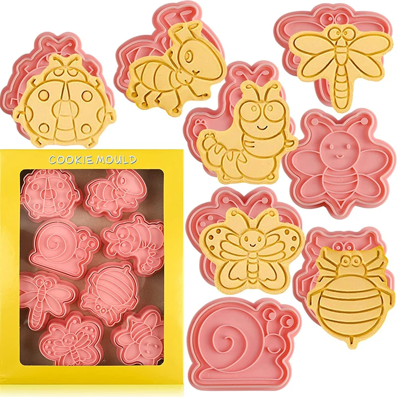 

Insect Cookie Cutters Set, 8 Pcs Cookie Cutter with Plunger Stamps, Cute Cookie Cutters for DIY Biscuit Snacks Cheese Baking