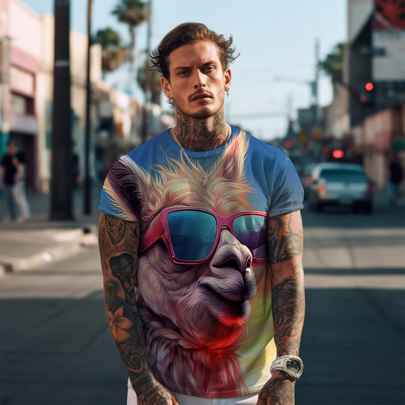 

Cool Alpaca 3D Printing T-shirt Street Fashion Short Sleeve T-shirt Men's Loose Casual T-shirt Summer New Harajuku T-shirt