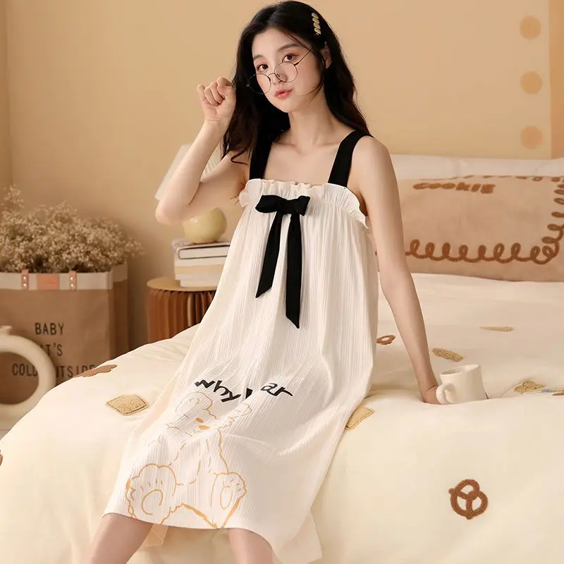 Pijamas Women Sleepwear Summer Camisolas Young Women's Home Clothing Sets Kawaii Bear Printing Soft Texture Cotton Pajamas Set