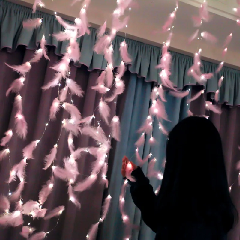 

10 led curtain lights decorative interior feather light string remote control usb lights for girls bedroom shops window lights