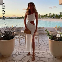 boozrey elegant sexy cut out drawstring ruched long dress for women summer holiday outfits club party split maxi dresses