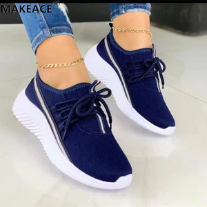 2022 Womens Knitted Mesh Sneakers Fashion Soft Bottom Breathable Outdoor Leisure Walking Shoes Summer Women Vulcanized Shoes