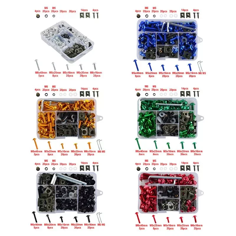 

177PCS/Set M6 M5 Fairing Bolts Kit Bodywork Screws Nut For Motorcycle 6 colors